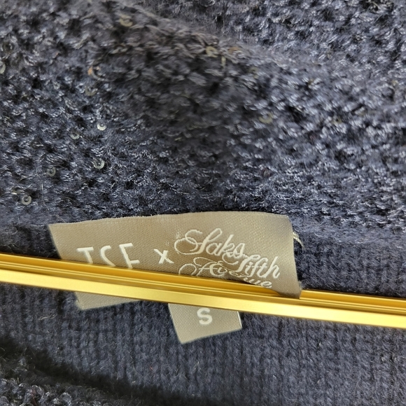 Small TSE Navy Sequin Cowlneck Sweater *Flawed* - Picture 4 of 7